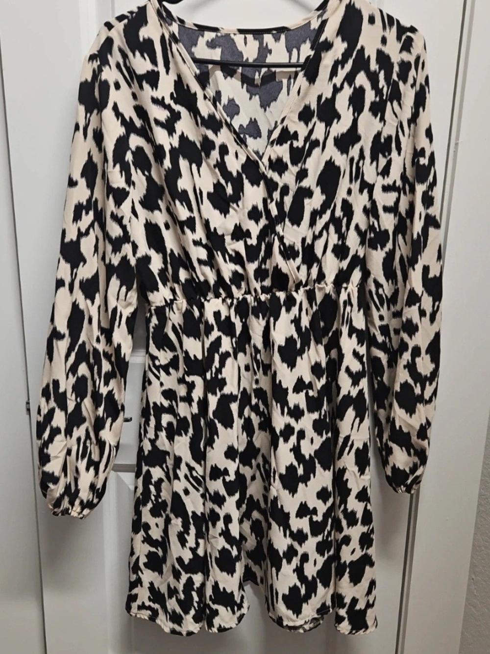 SHEIN Black and Cream Animal Print Wrap Midi Dress